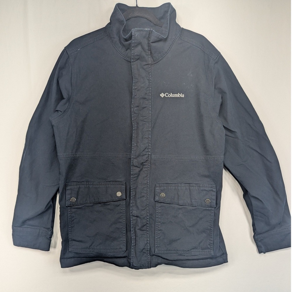 Columbia Mens Black Canvas Utility Field Jacket Size M Cargo Pockets Full Zip